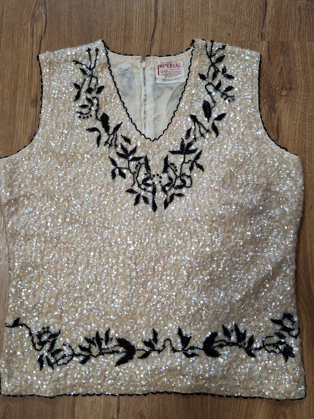 Vintage Imperial Imports Beaded Sweater Vest Handcrafted Sz 36 100% Virgin Wool